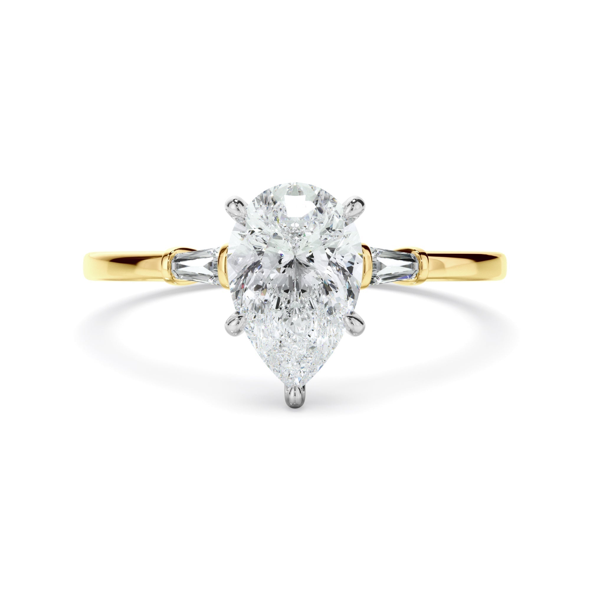 Pear Cut Diamond Engagement Ring With Baguette Sides