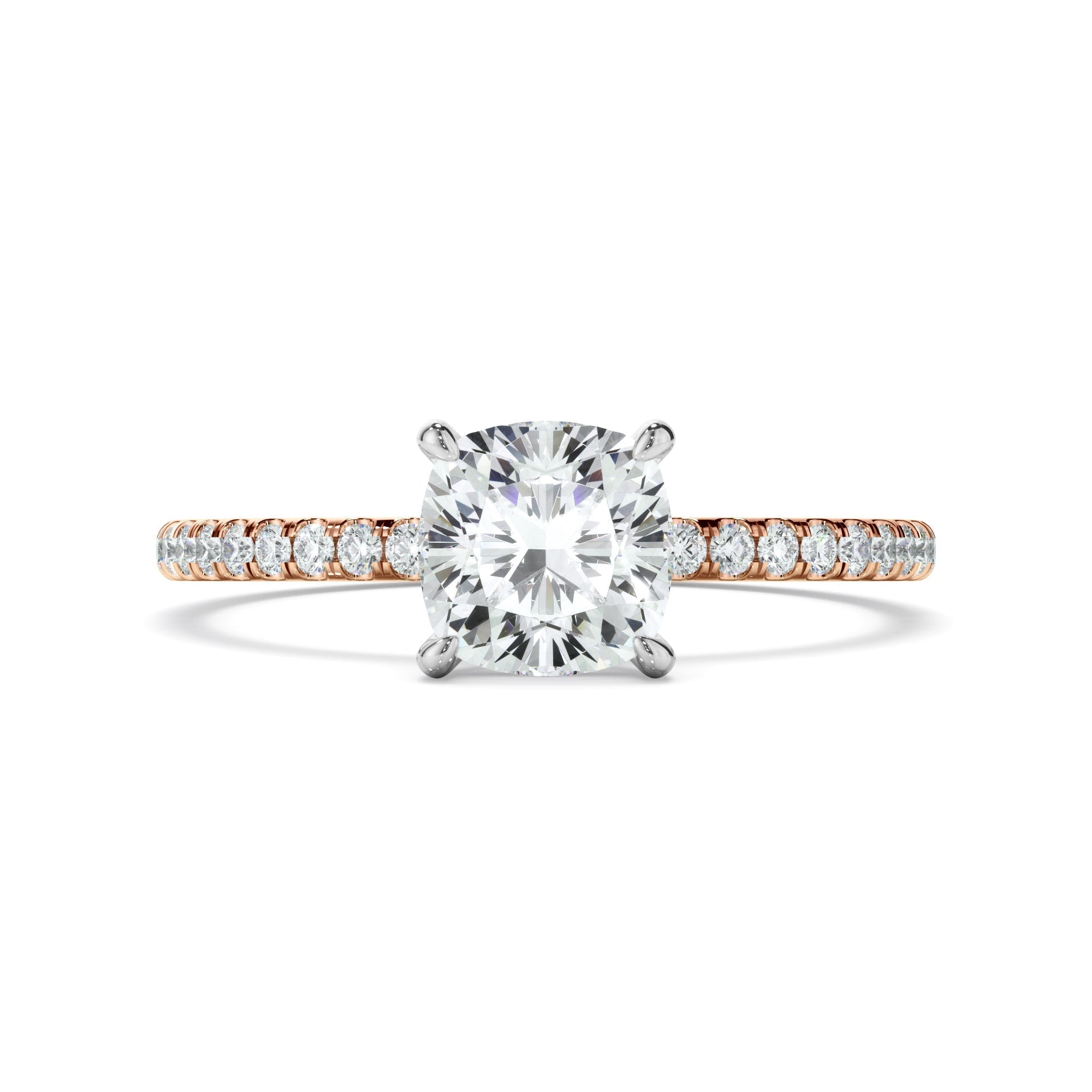 Cushion Cut Diamond Solitaire Engagement Ring With Pave Band