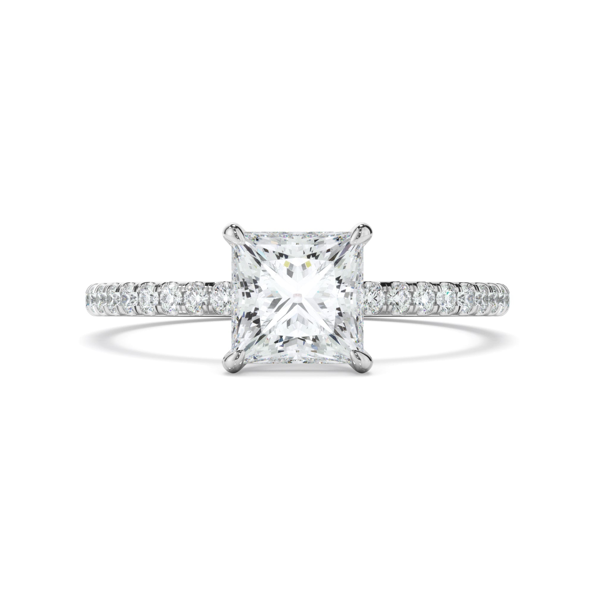 Princess Cut Diamond Solitaire Engagement Ring With Pave Band