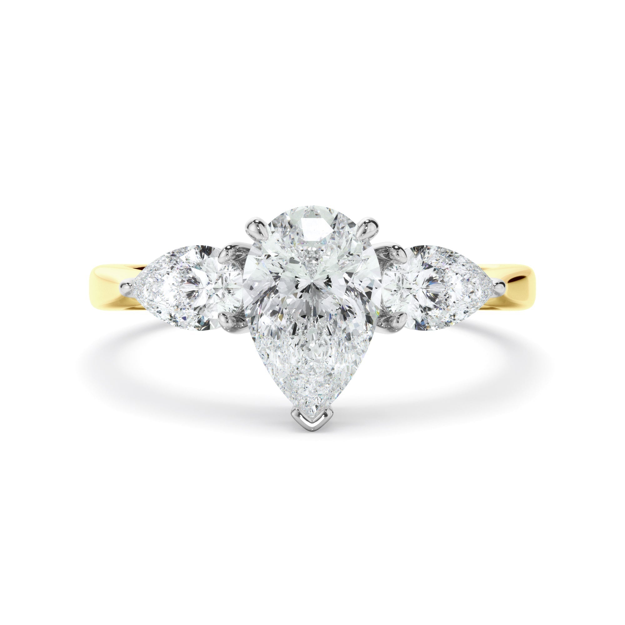 Pear Cut Diamond Engagement Ring With Pear Cut Diamond Sides