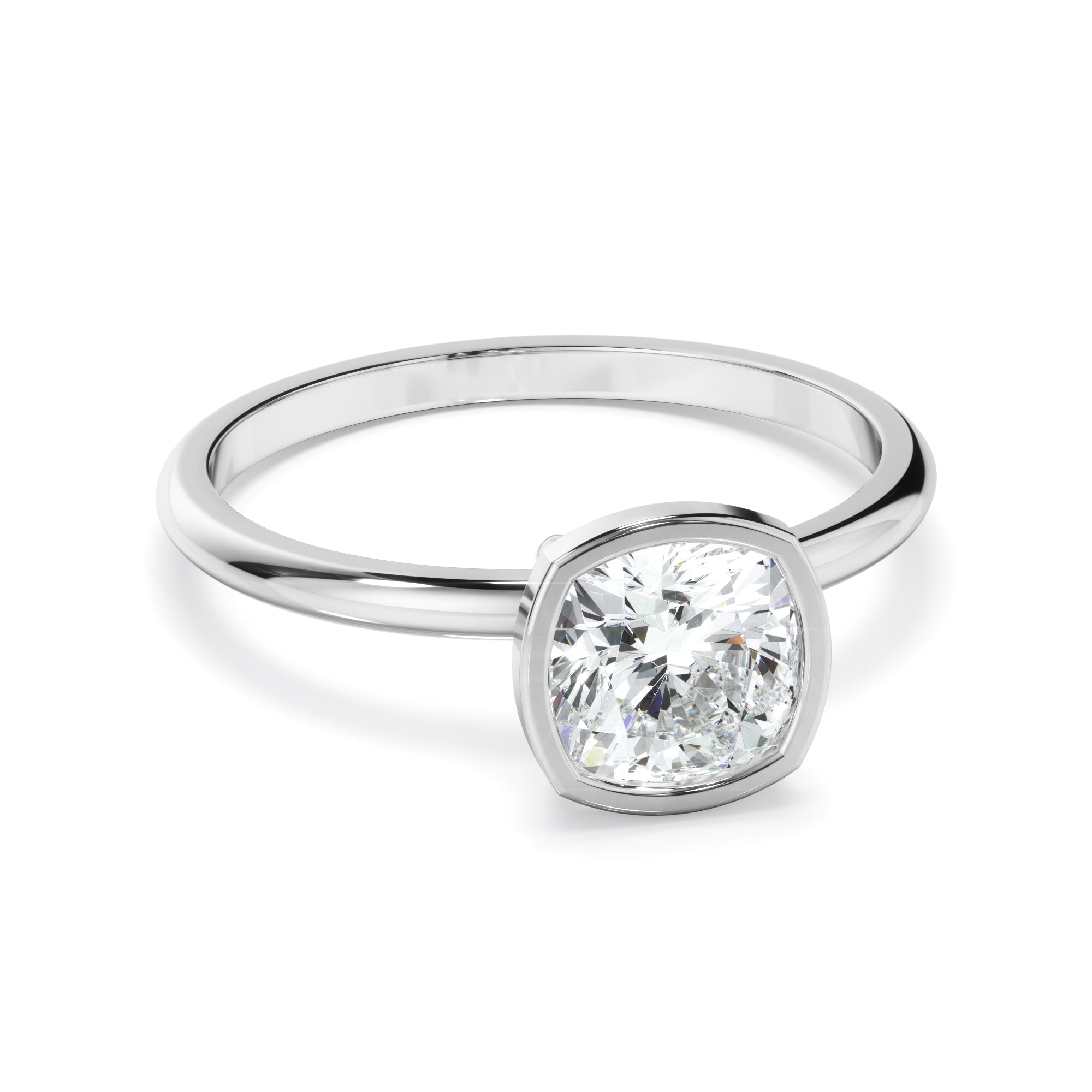 Cushion Cut Diamond Solitaire Bezel Set Engagement Ring