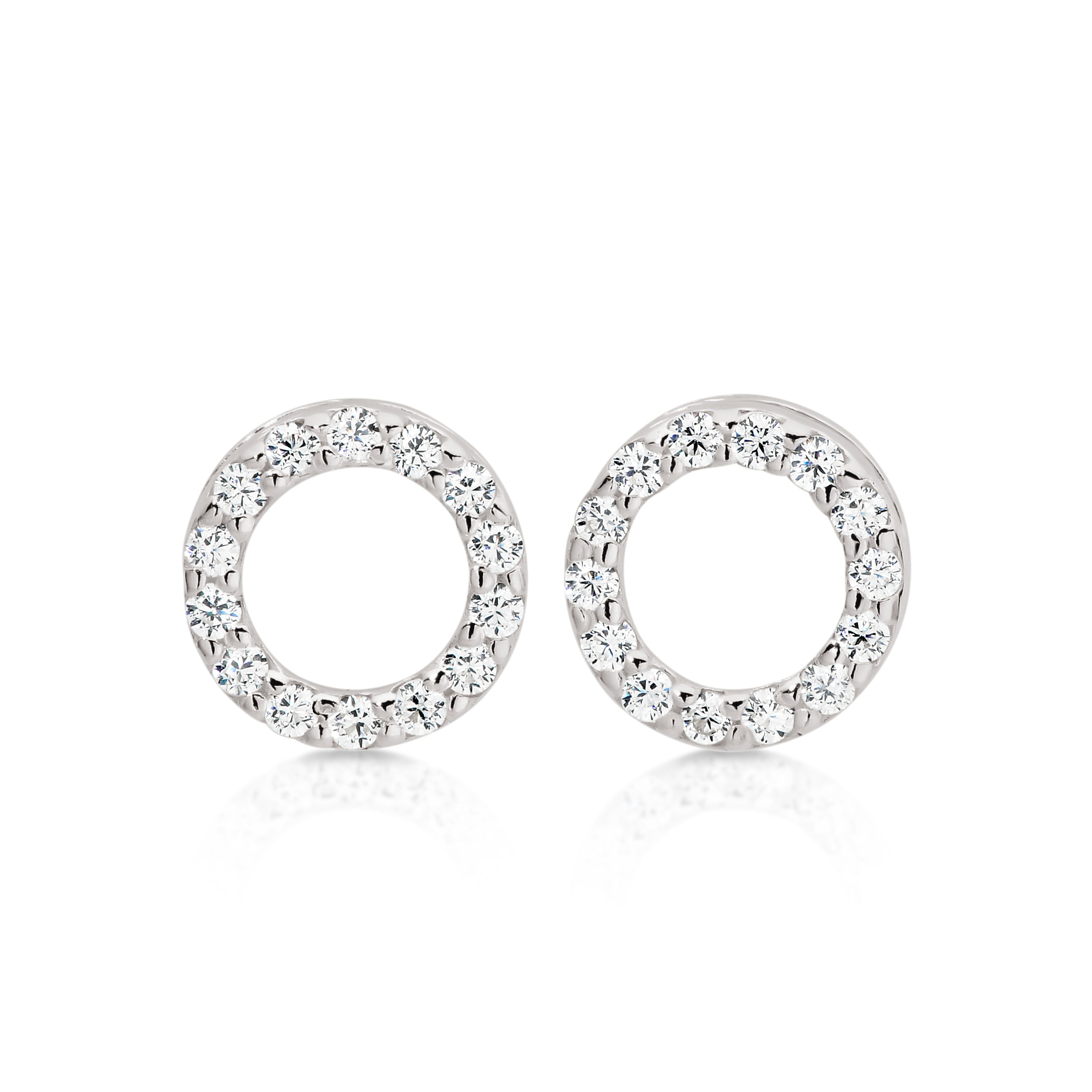 Silver cubic zirconia set open circle studs