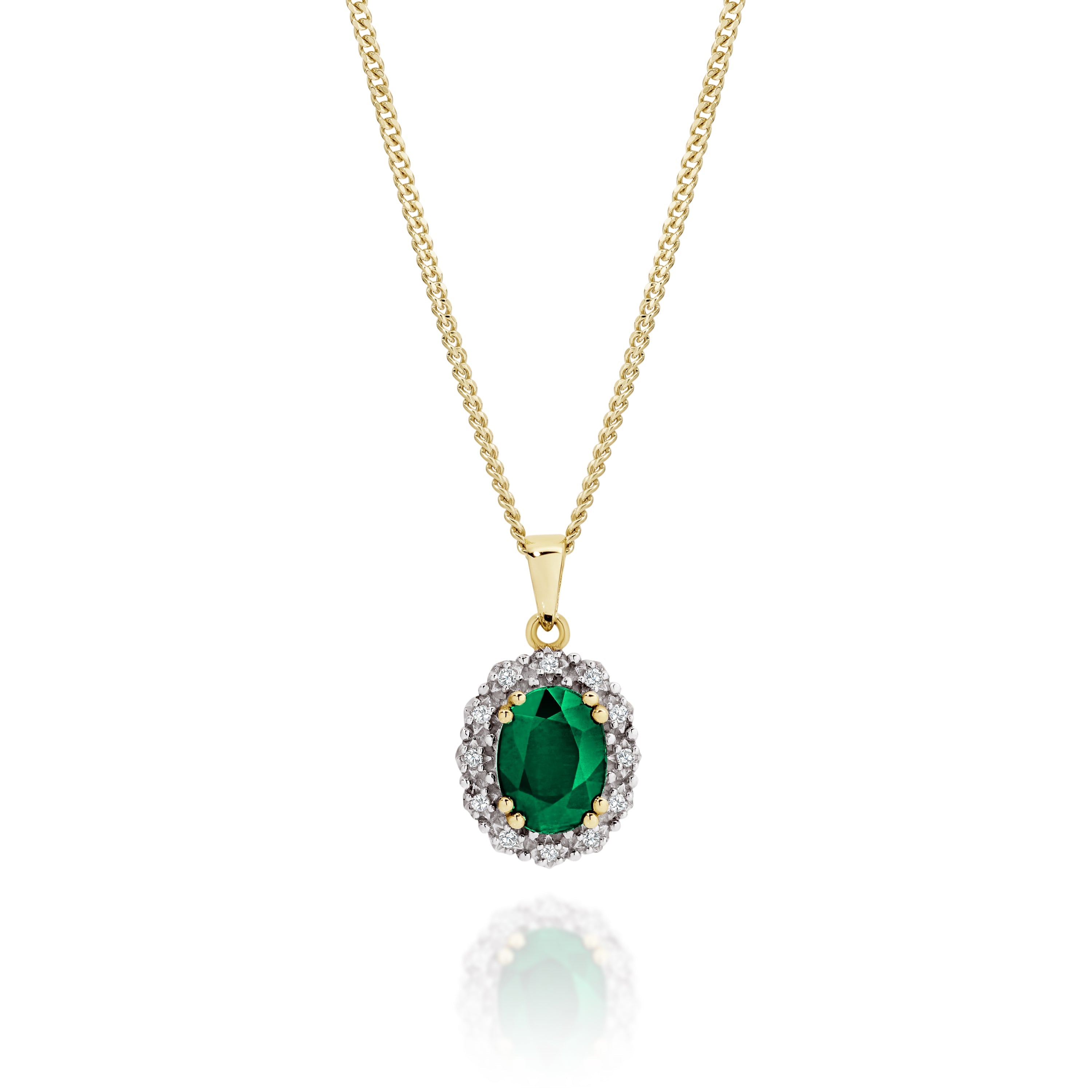 9ct gold emerald & diamond pendant