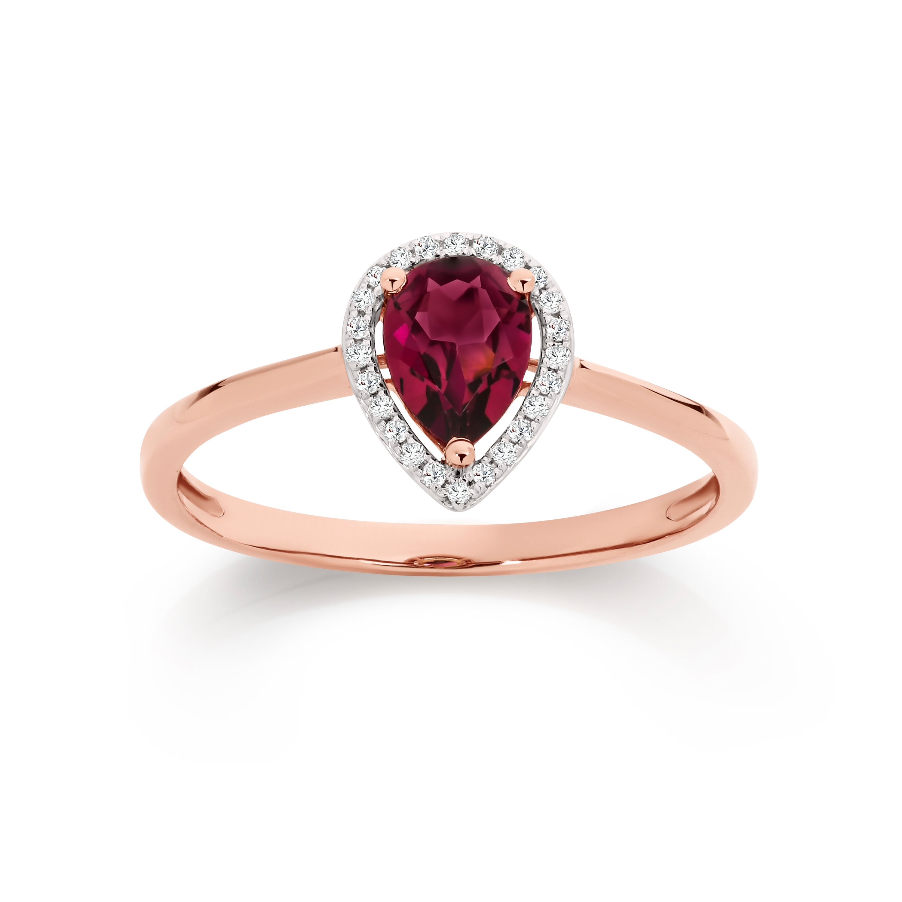 9ct rose gold rhodolite garnet & diamond ring