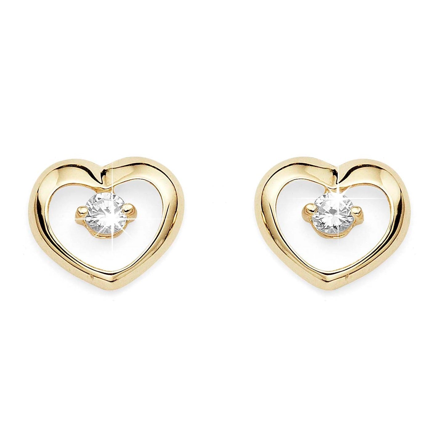 9ct gold stone set heart studs