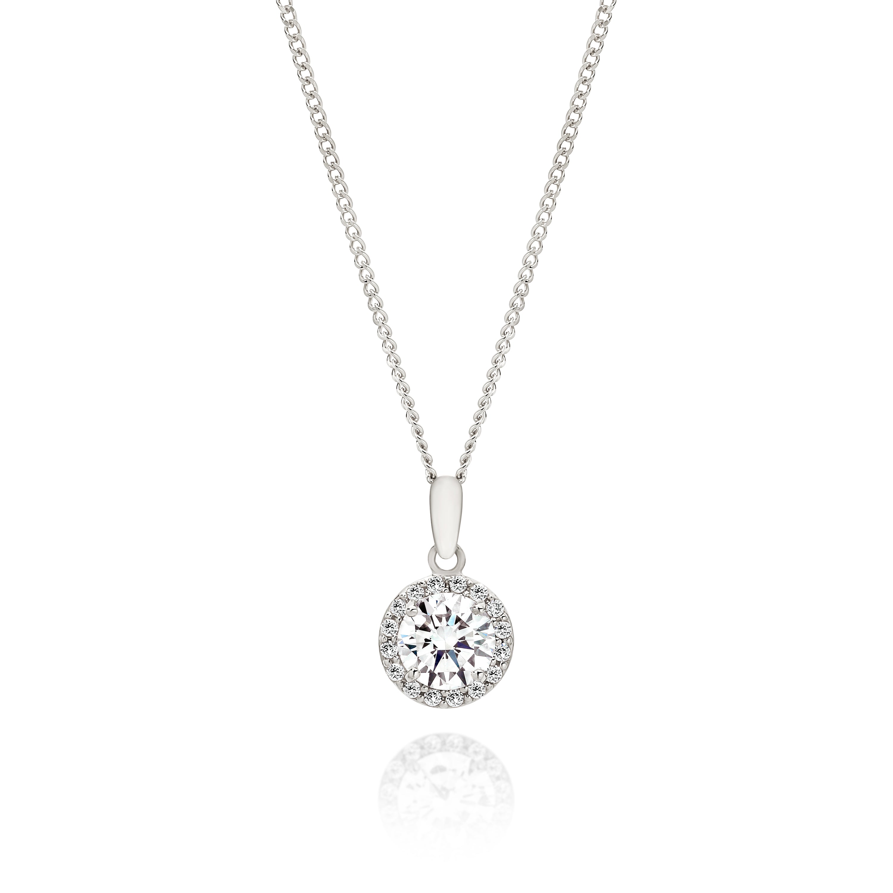 9ct white gold stone set halo pendant