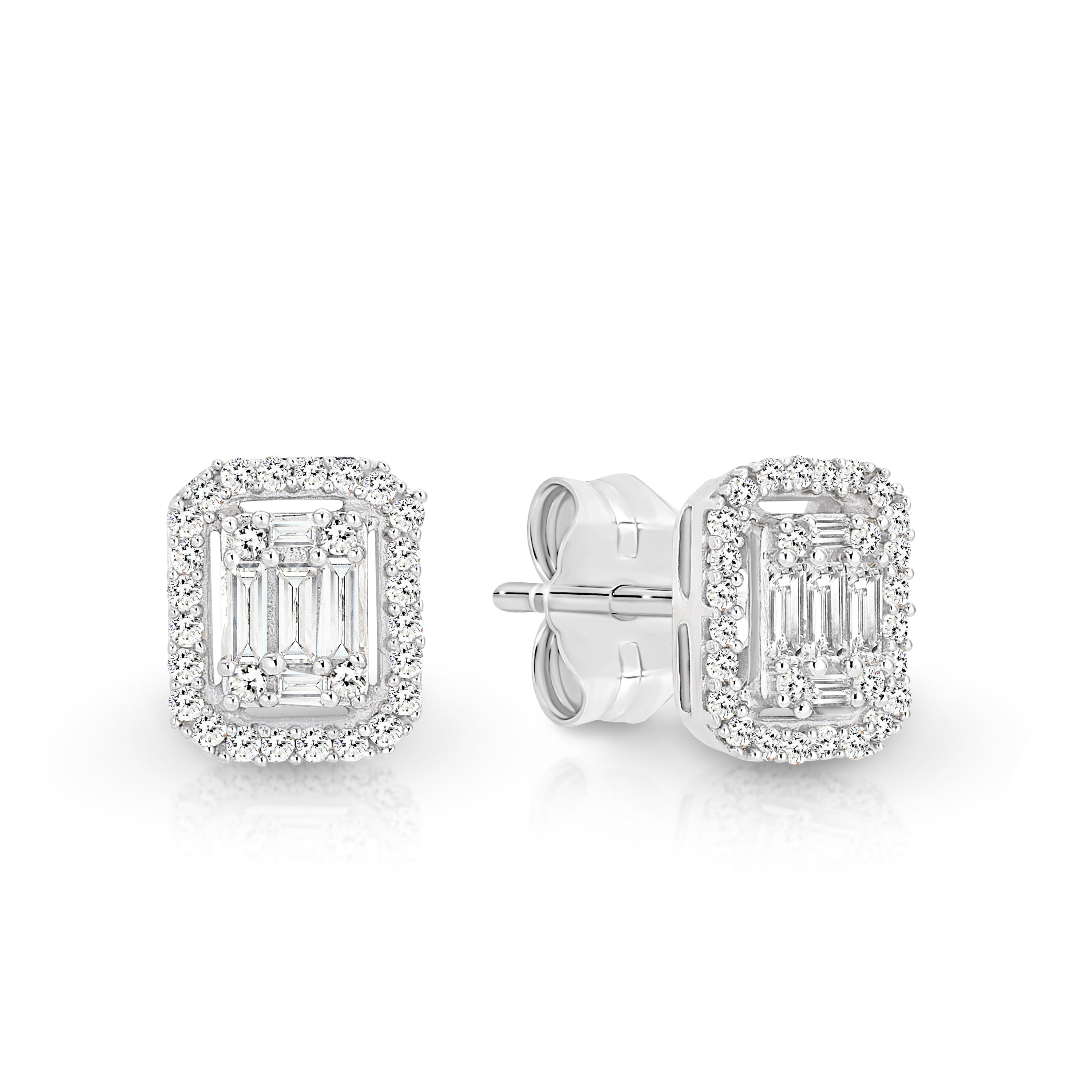 9ct white gold 0.25ct diamond emerald cut halo studs