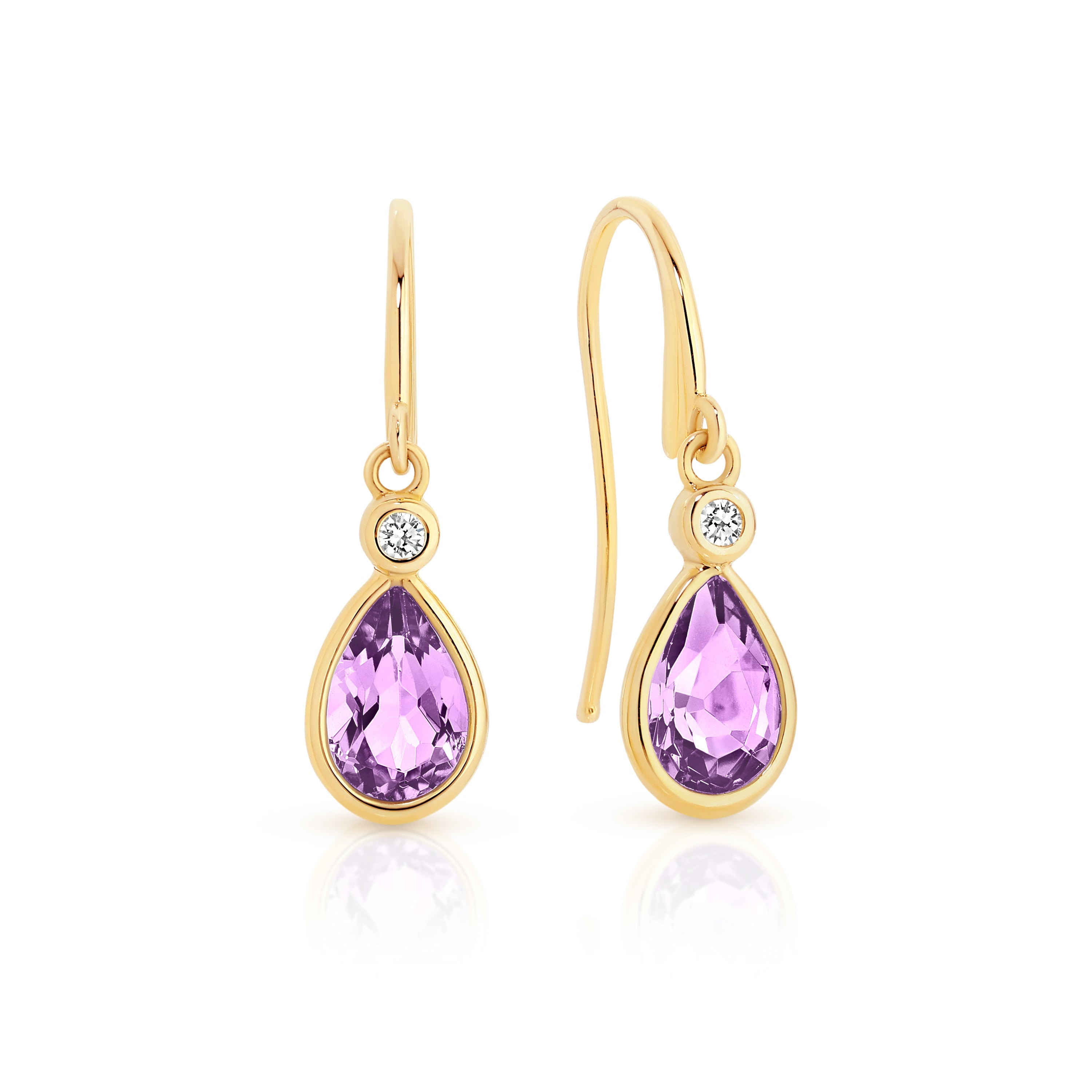 9ct amethyst & cubic zirconia drop earrings