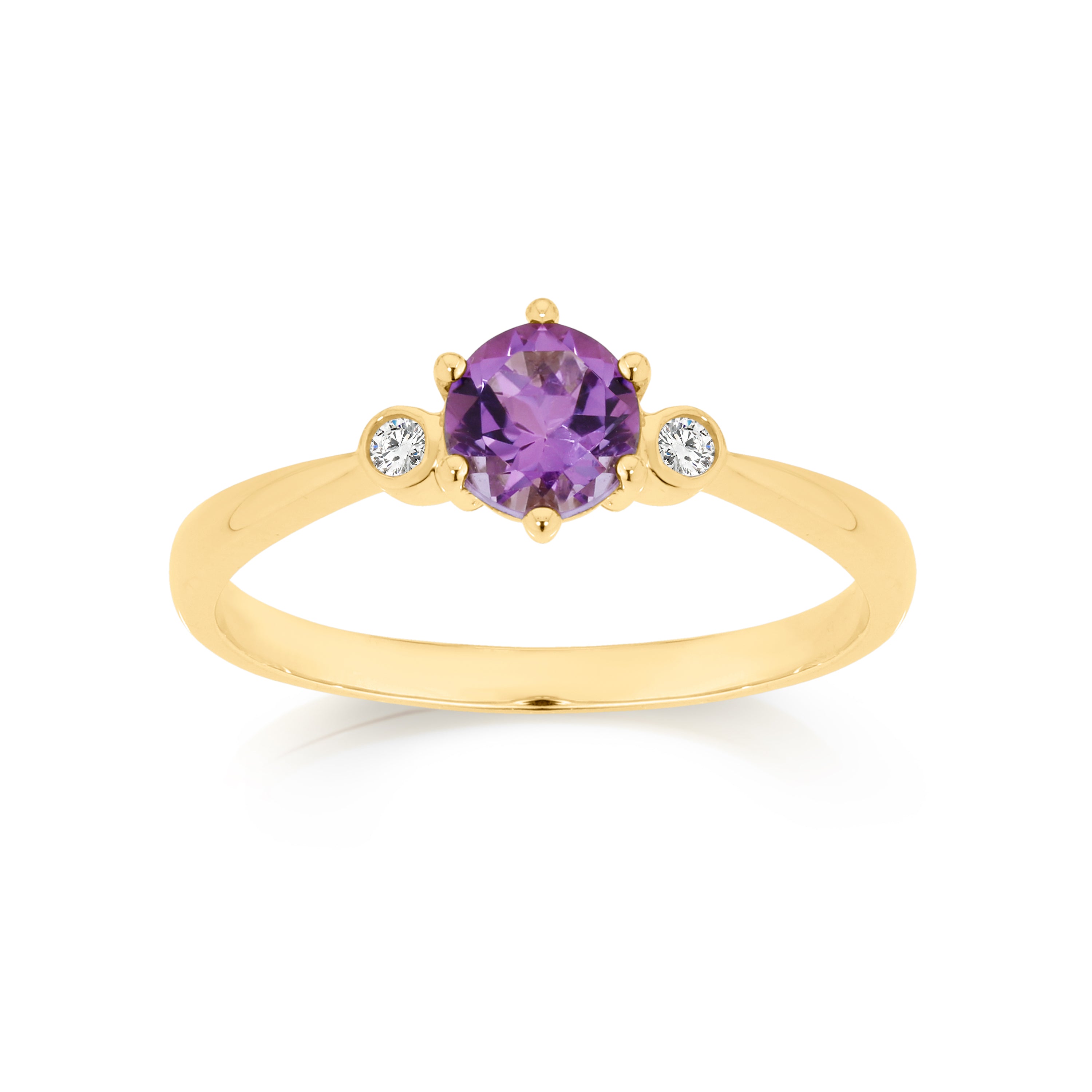 9ct claw set amethyst & diamond ring