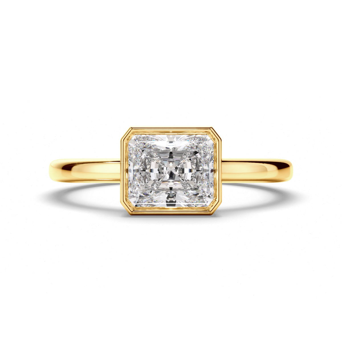 Radiant Cut Diamond Bezel East West Solitaire Engagement Ring