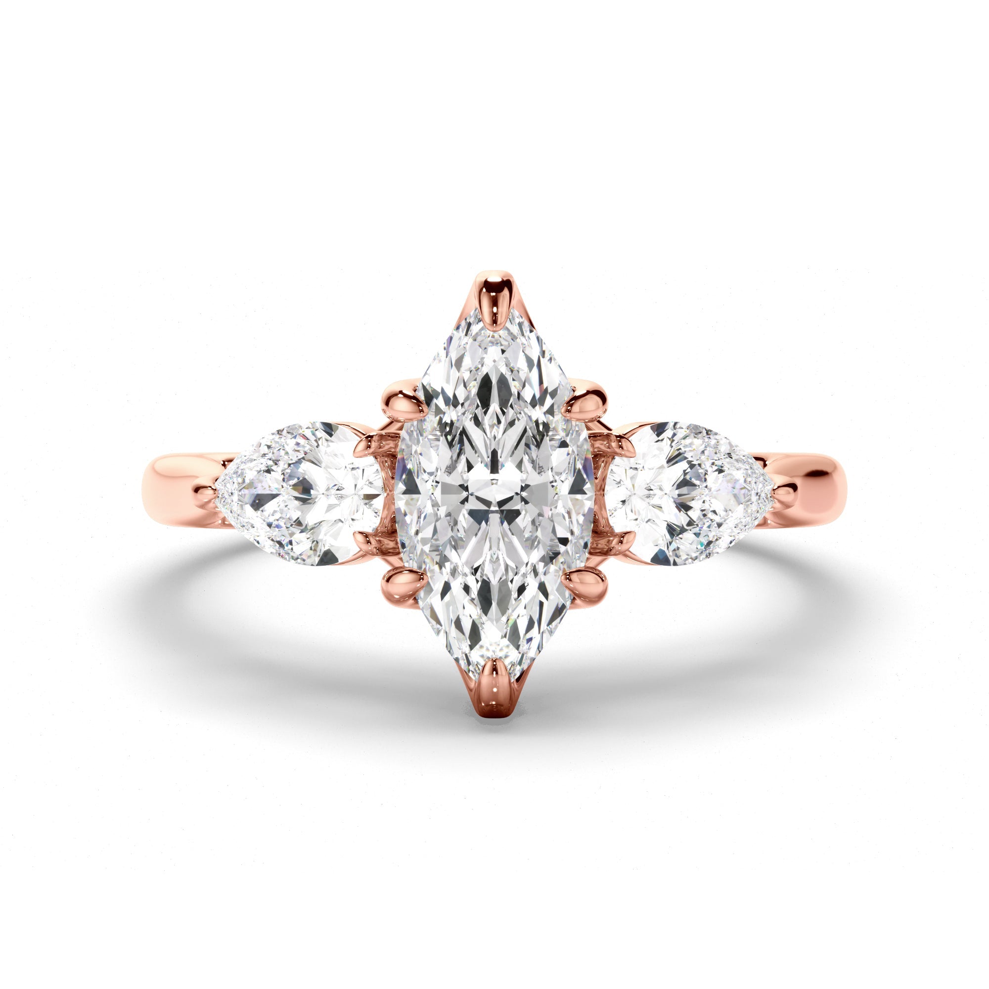 Marquise Cut Diamond Trilogy Engagement Ring with Pear Sides