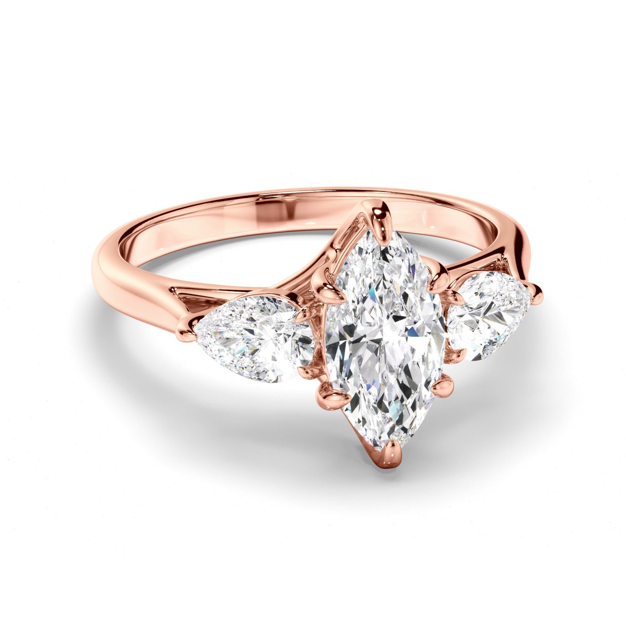 Marquise Cut Diamond Trilogy Engagement Ring with Pear Sides