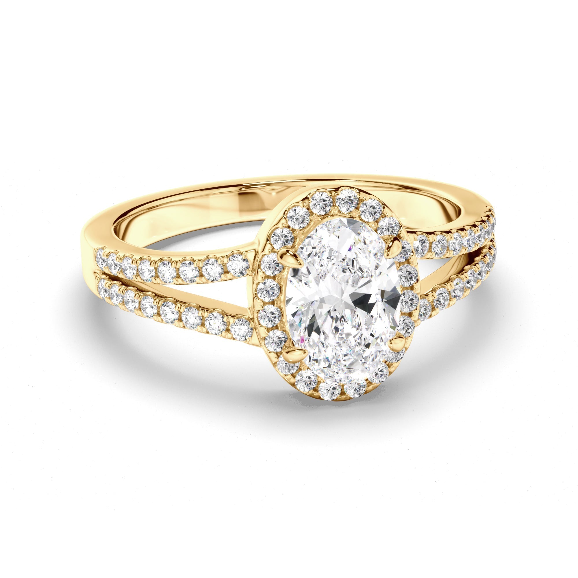 Oval Cut Diamond Halo Engagement Ring with Pave Sides