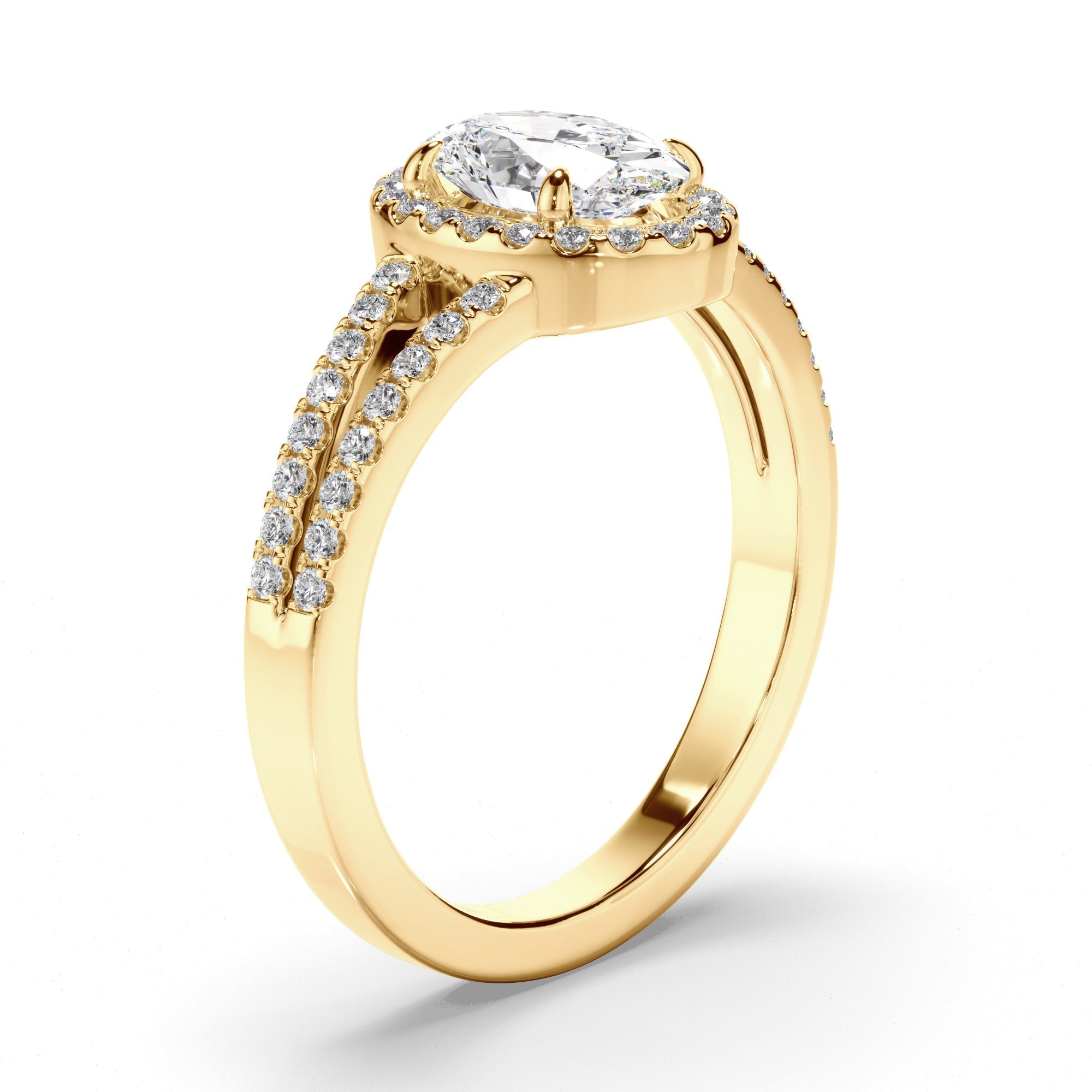 Oval Cut Diamond Halo Engagement Ring with Pave Sides