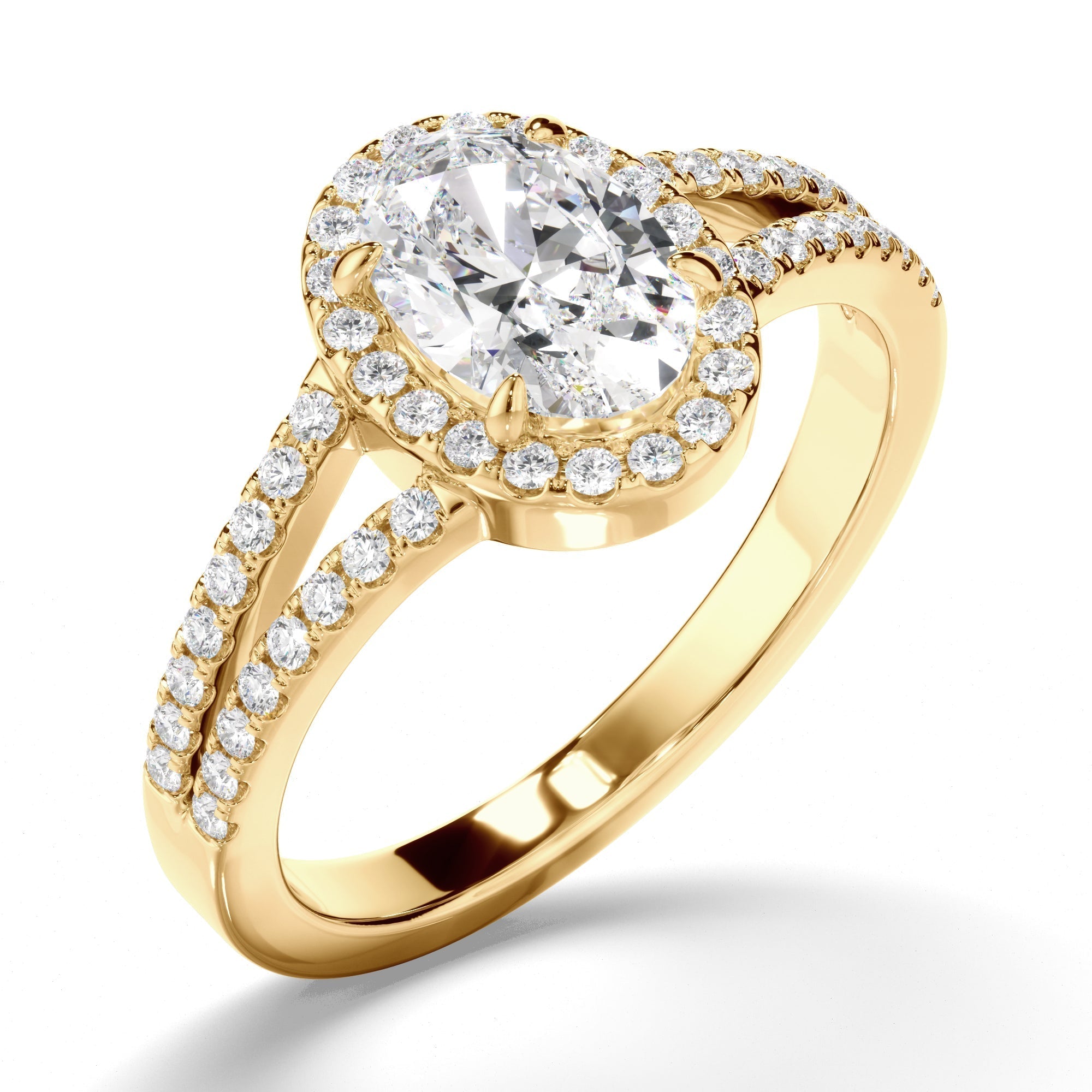 Oval Cut Diamond Halo Engagement Ring with Pave Sides