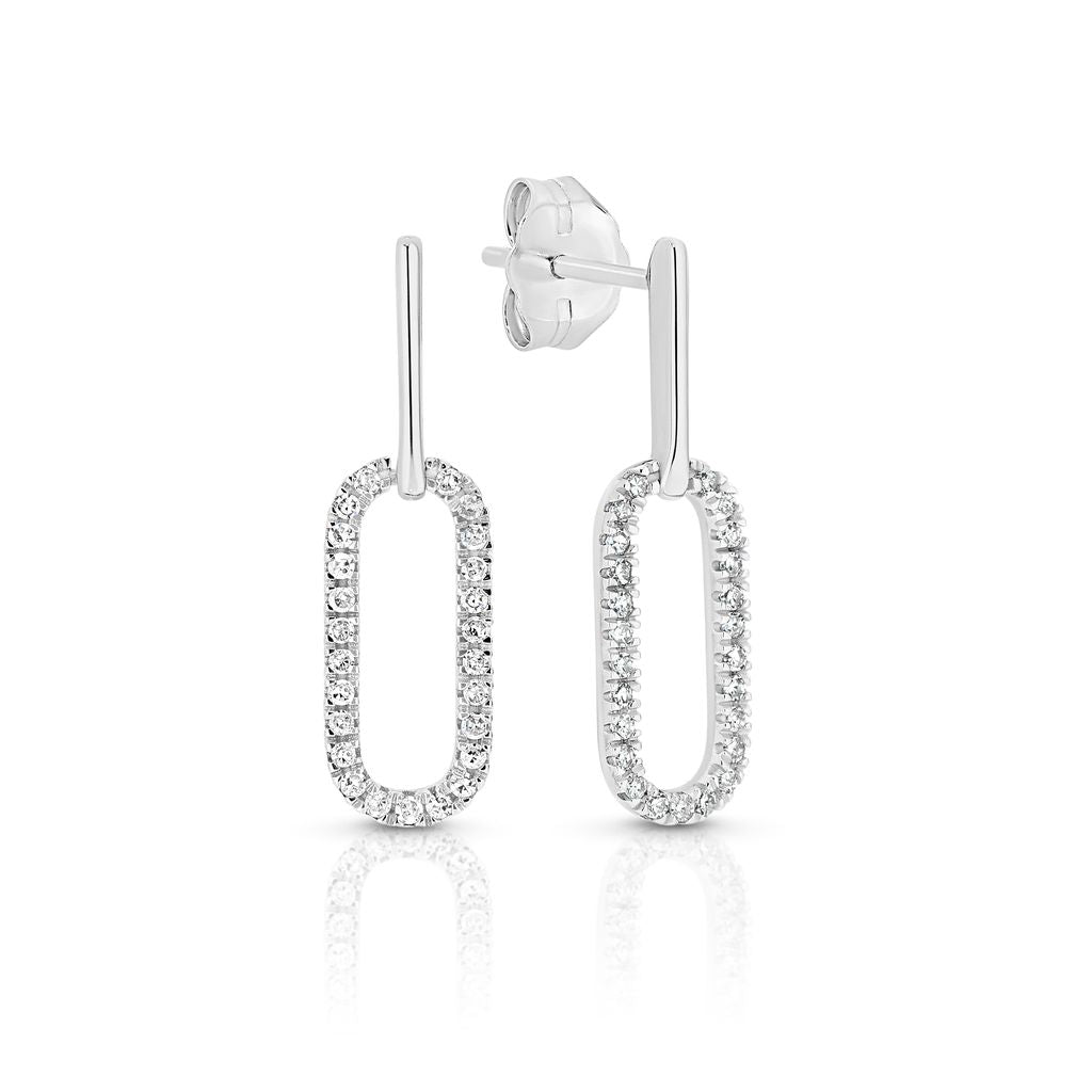 9ct white gold 0.15ct diamond paperclip drop earrings