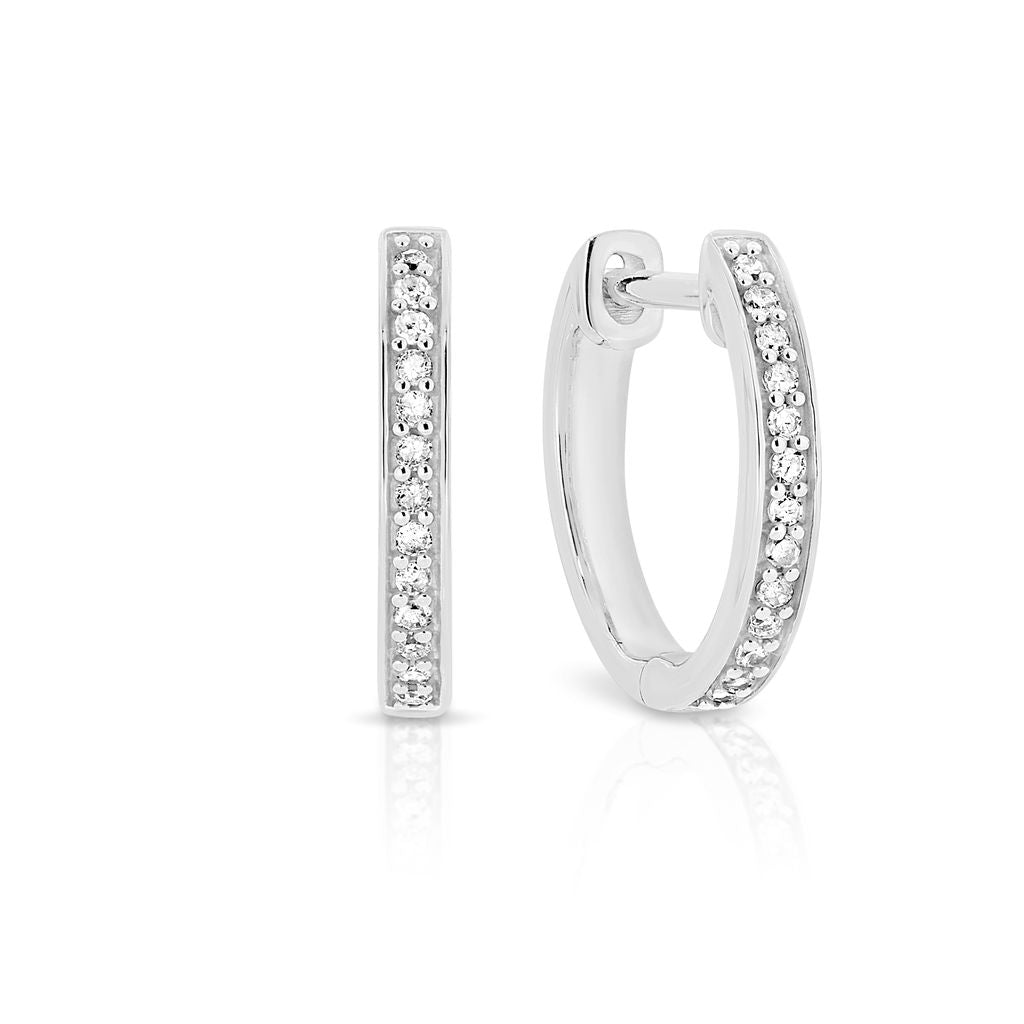 9ct white gold 0.10ct pave diamond huggies