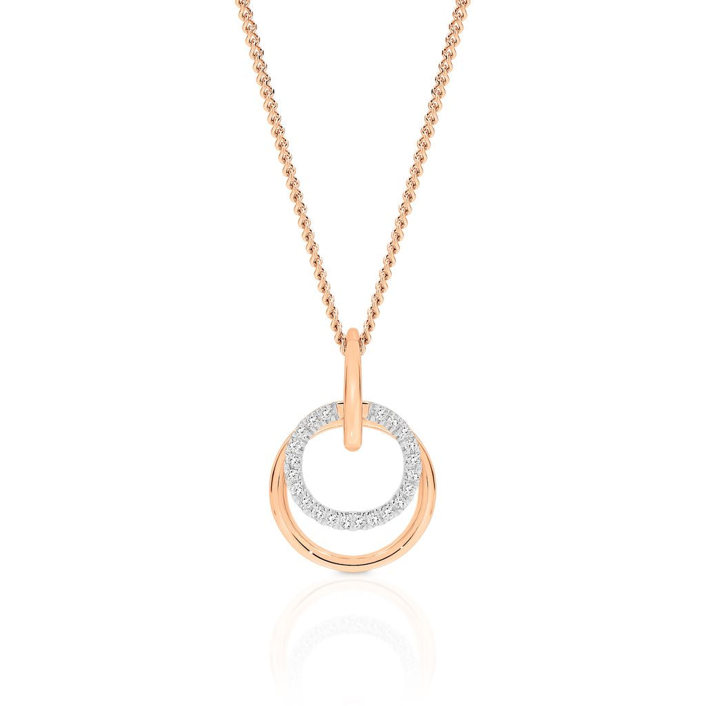 9ct rose gold 0.05ct diamond double circle pendant