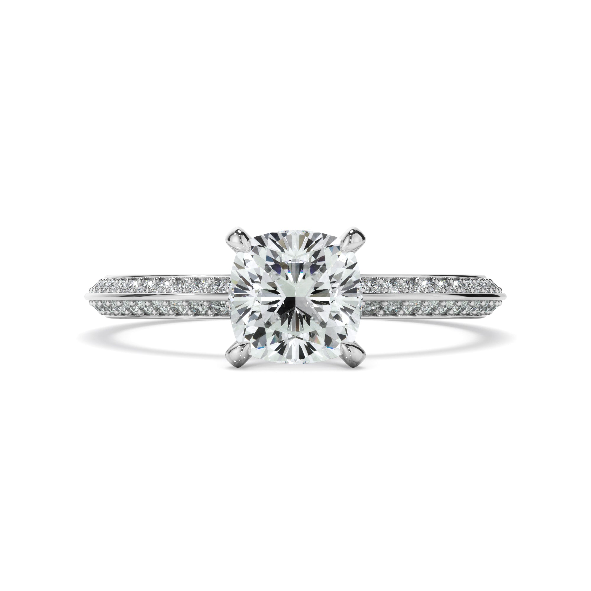 Cushion Cut Diamond Knife Edge Engagement Ring With Diamond Pave Sides SETTING ONLY